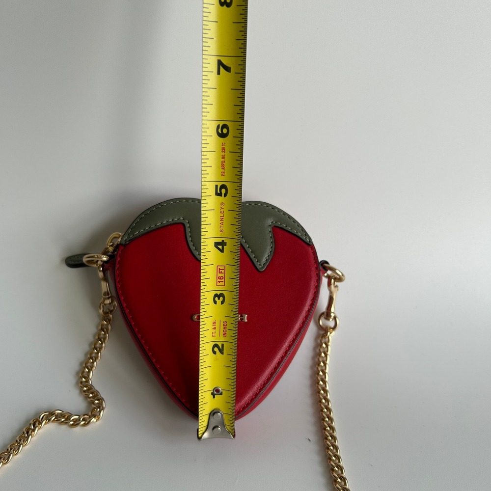 Coach Strawberry Red Leather Crossbody Bag Gold Chain CH524 Excellent - Picture 7 of 8